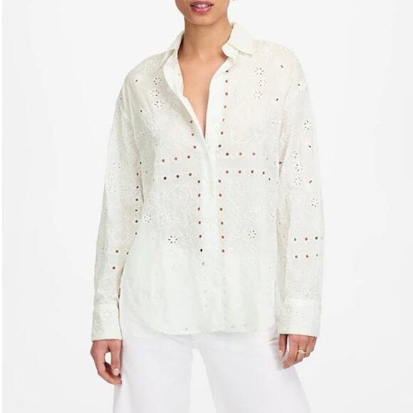 NWT Madewell Embroidered Oversized Button-Up Shirt In White Size XL - Picture 1 of 13